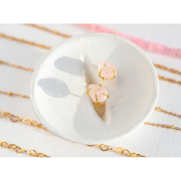 Pink Rose Quartz Earrings Pink Studs Pretty Gemstone Stud Earrings for Her - Picture 2 of 10